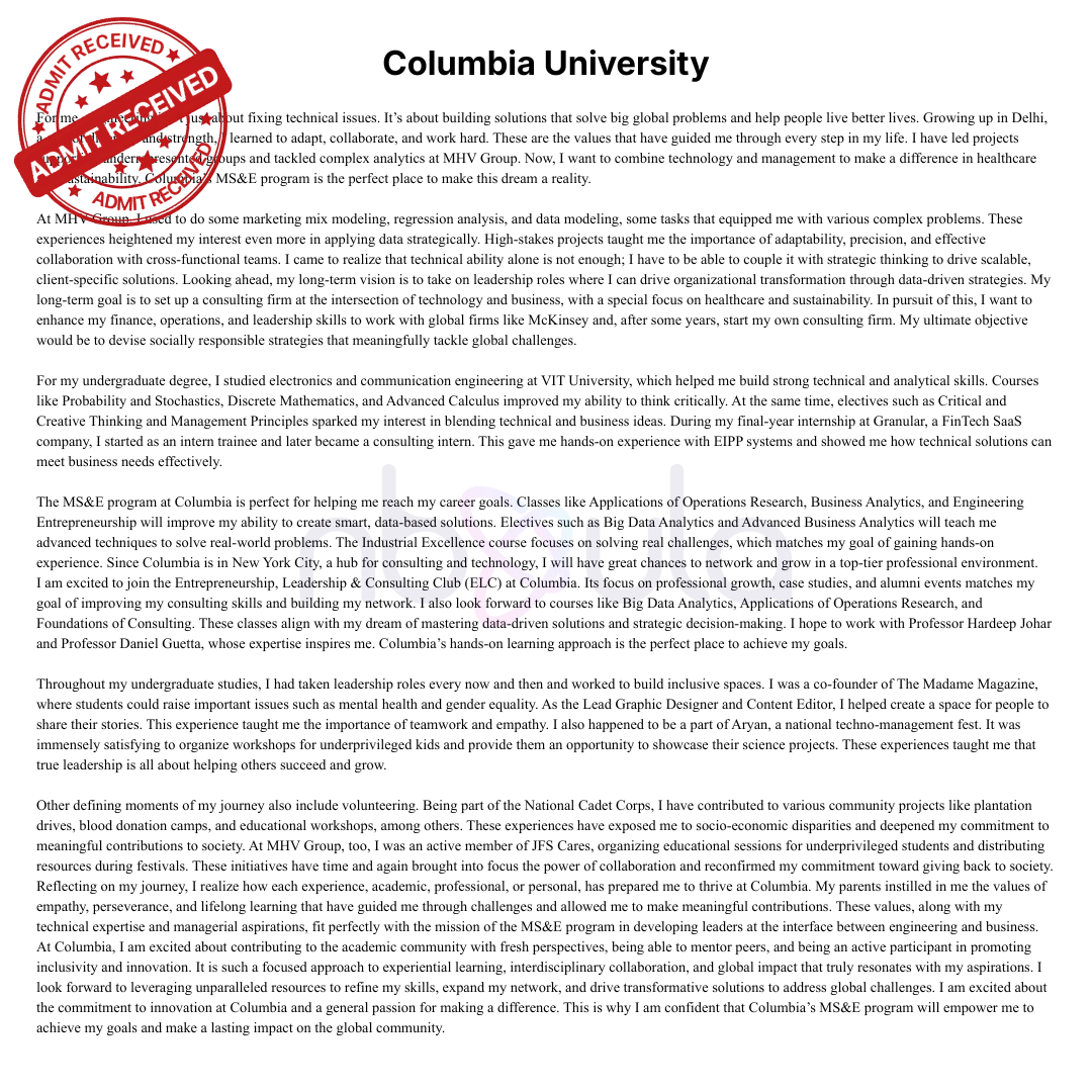 Statement of Purpose (SOP) Development & Consulting