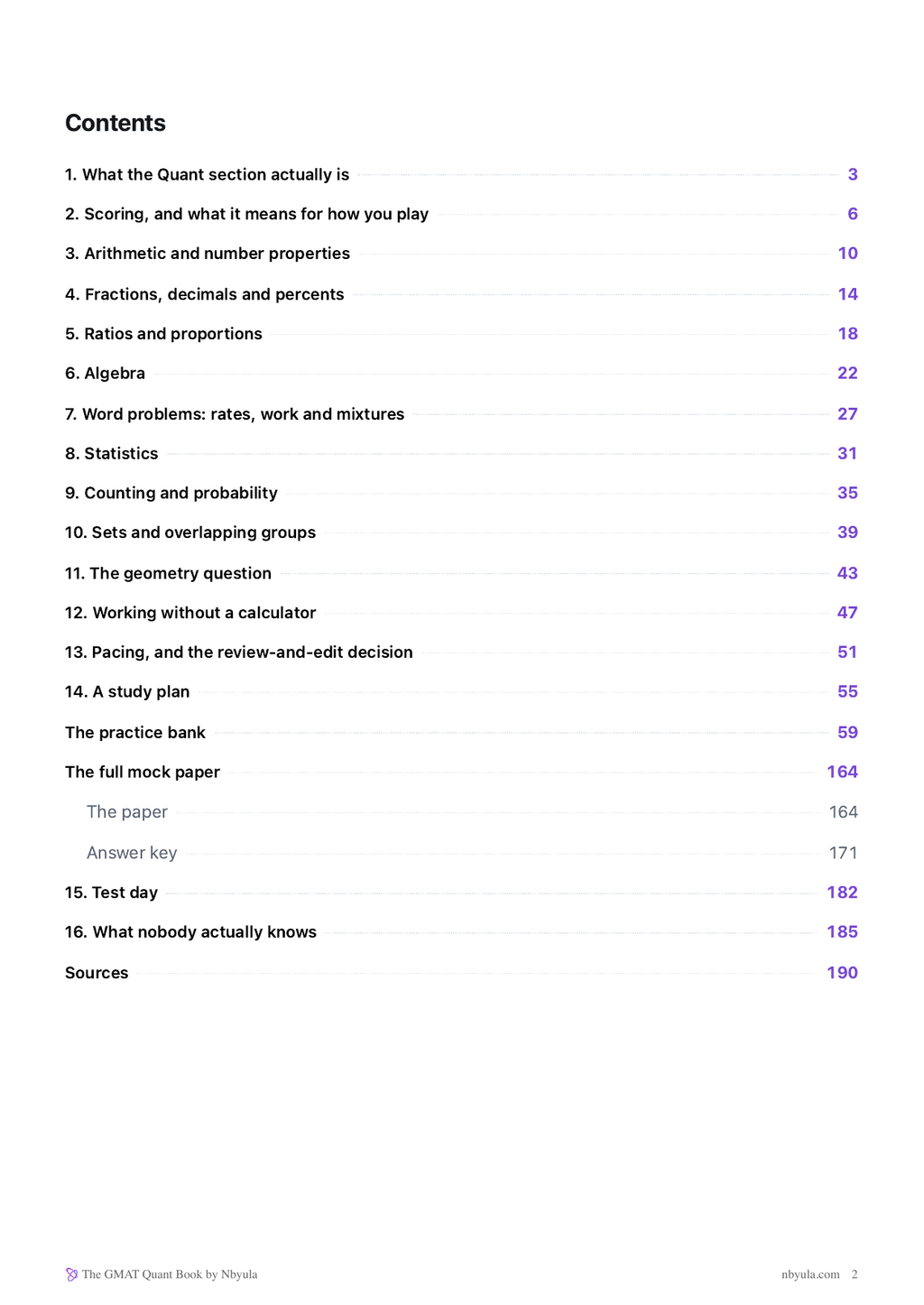 Contents of the Quant section, every chapter with its page number