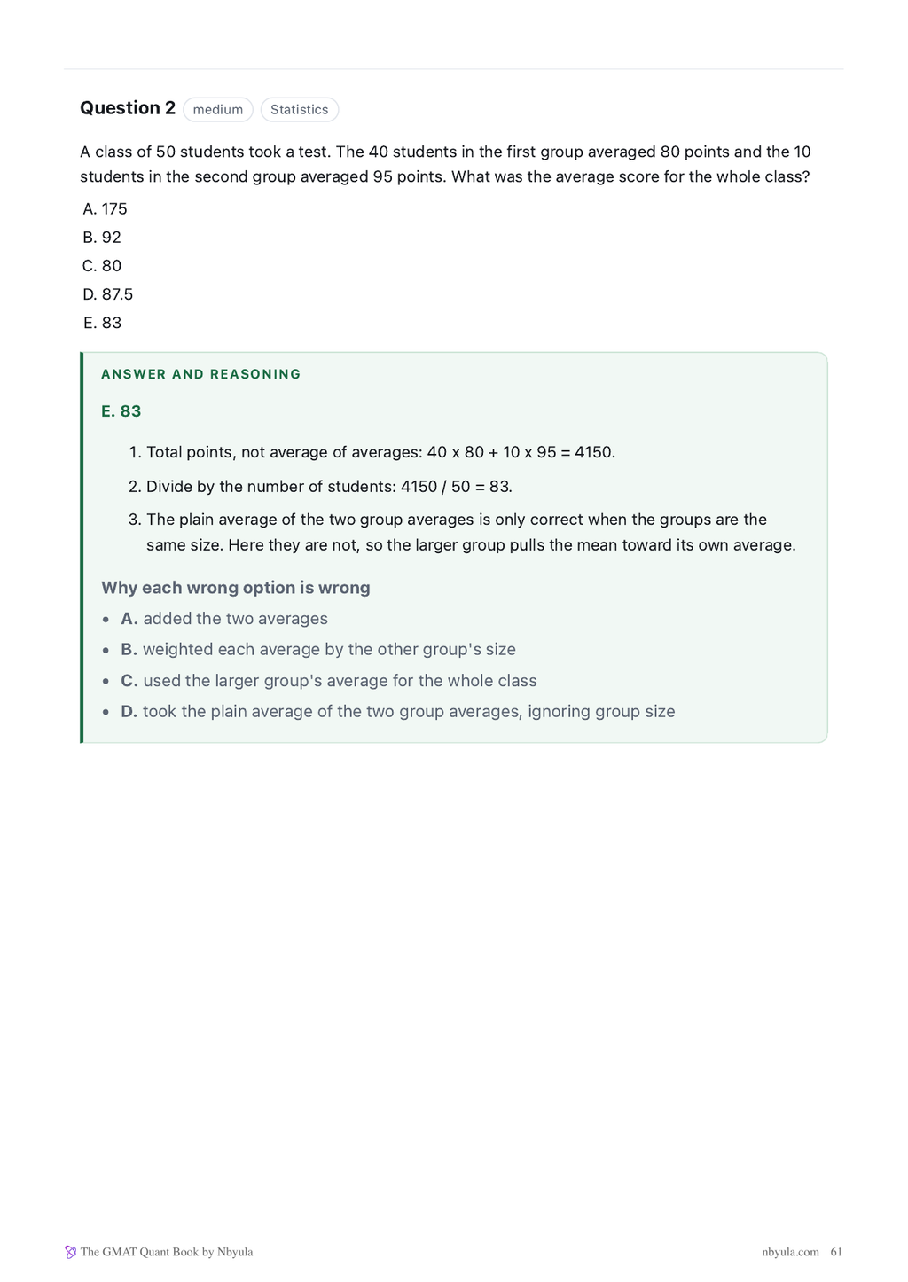 A worked Problem Solving question, with why each wrong option is wrong