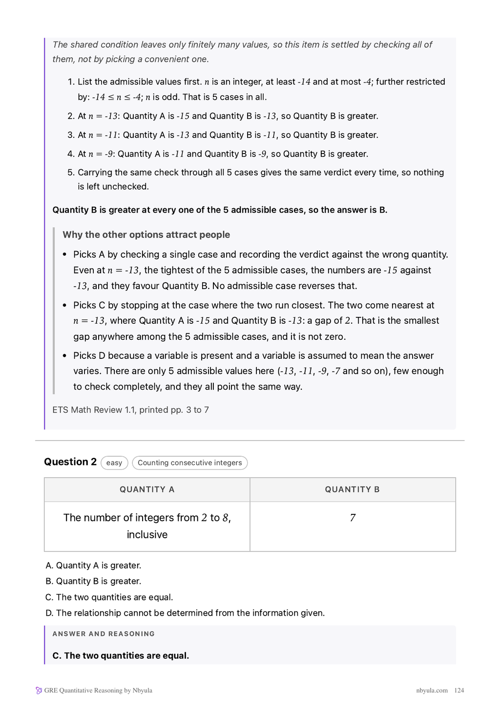 A worked Quantitative Comparison question, with why each wrong option attracts people