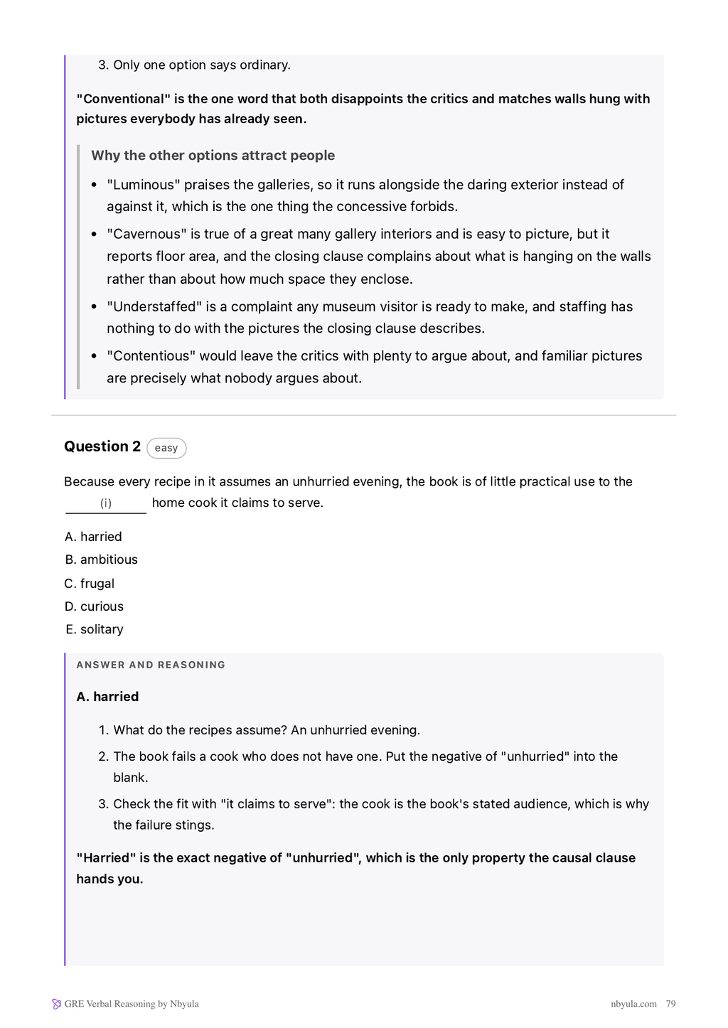 A Text Completion question answered word by word, with every wrong option explained