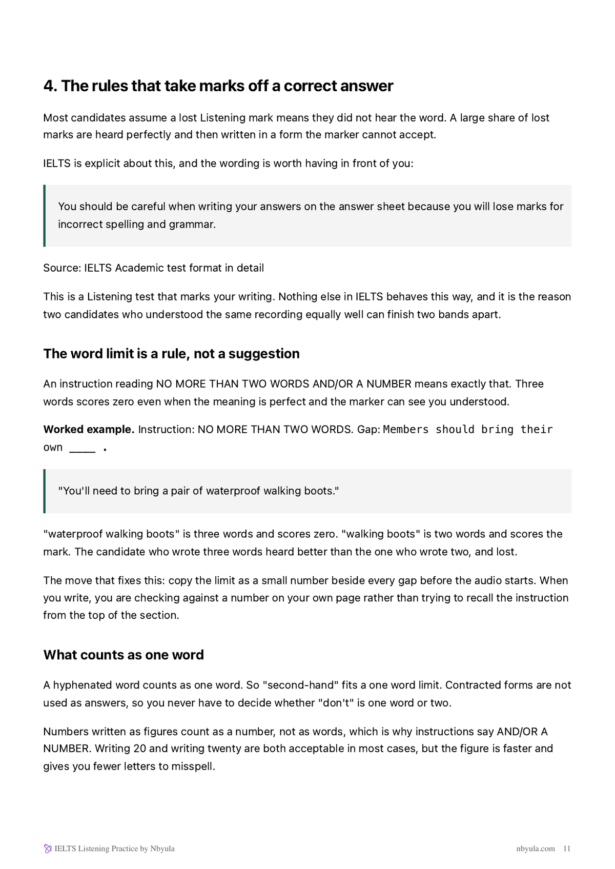 The rules that take marks off a correct answer: word limits, plurals and spelling