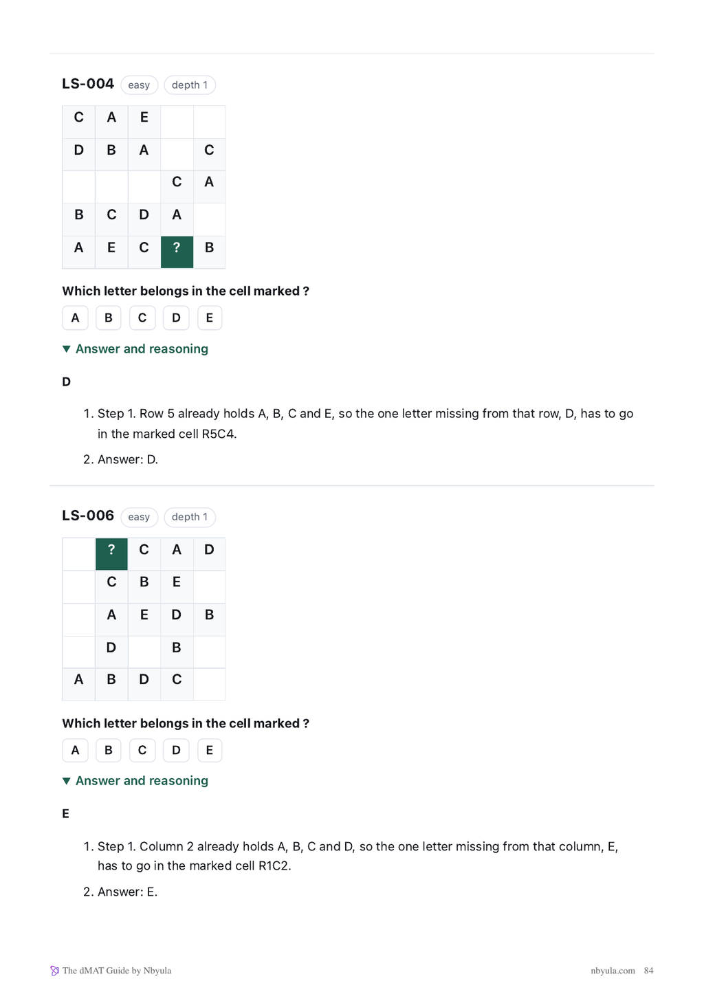 Latin Squares: every item with its full deduction chain