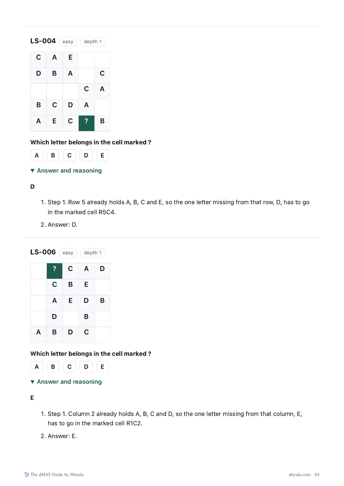 Latin Squares: every item with its full deduction chain