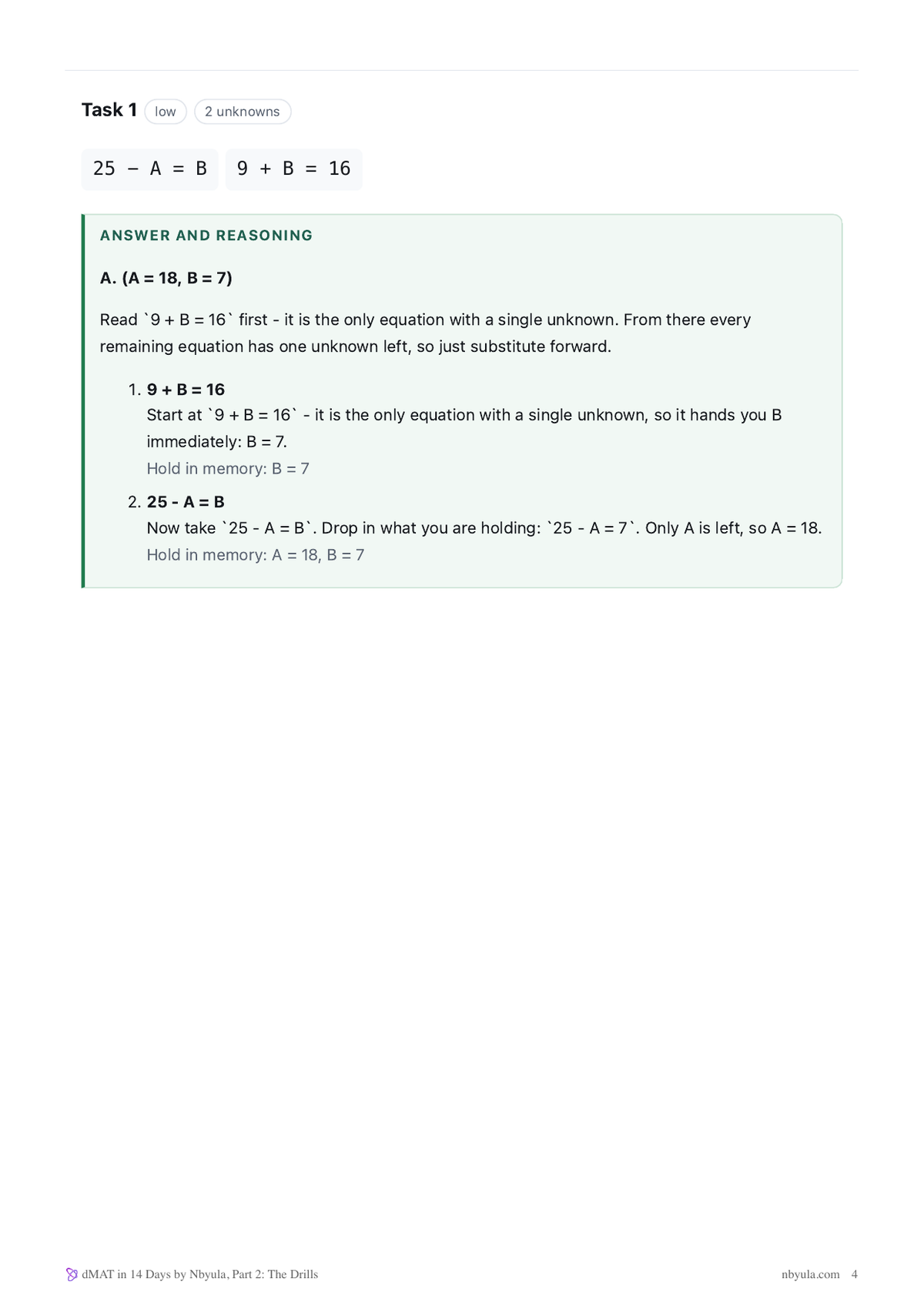A system of equations solved the way the exam demands, with what to hold in your head at each step
