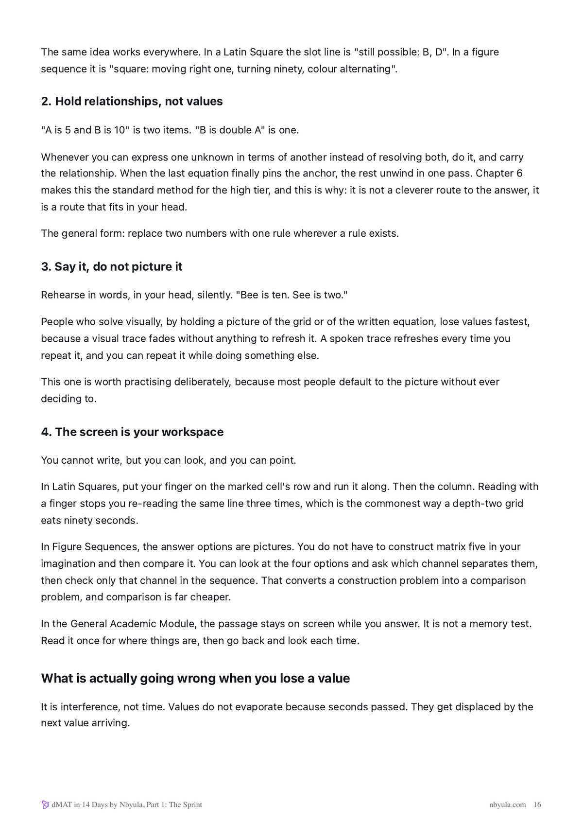 Working without paper: the four techniques, since notes and a calculator are both banned
